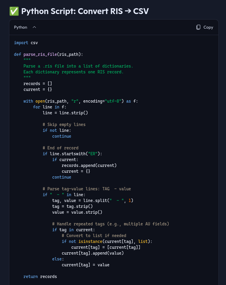 Copilot ris2csv script
